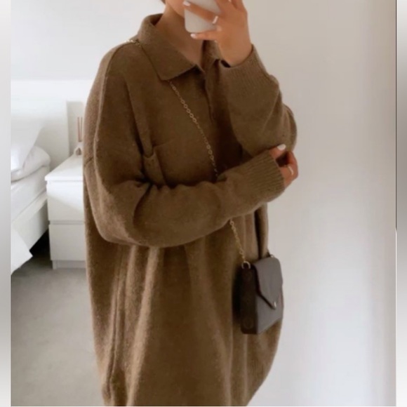 Zara Sweaters - Zara Oversized Tweed Polo Wool Blend Sweater in Beige Women’s Size S